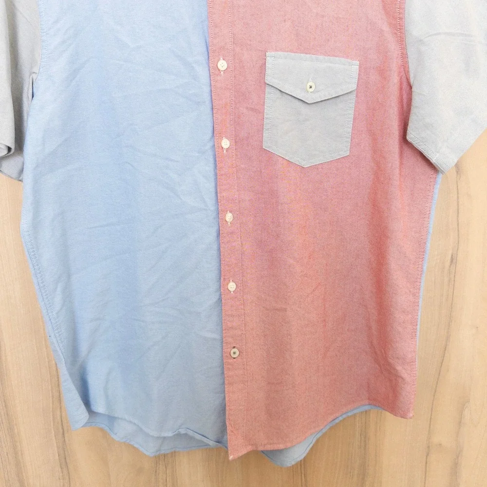 American Eagle Mens Chambray Button Down L Blue Pink Colorblock‎ Preppy Coastal